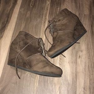 Brown wedge booties